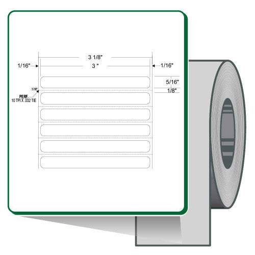 Étiquettes 10023215 - Étiquette à transfert thermique Zebra 3" x 0.313" (76.2 mm x 8.0 mm) Z-Supreme 2000T - Noyau 3 - 10000 étiquettes/rouleaux - 1 rouleaux par caisse