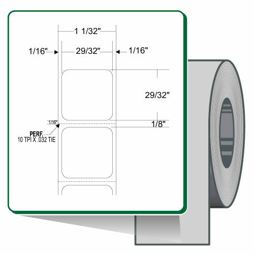 Étiquettes 10023239 - Zebra 0.9" x 0.9" (22.9 mm x 22.9 mm) Z-Xtreme 4000T Label (Roll, Case) – Core 1" – Thermal Transfer – 1000 LABELS PER ROLL