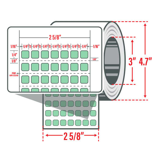 Étiquettes 10023309 - Étiquette à transfert thermique Zebra 0.25" x 0.25" (6.4 mm x 6.4 mm) Z-Supreme 4000T - Noyau 3 - 10000 étiquettes/rouleaux - 1 rouleaux par caisse