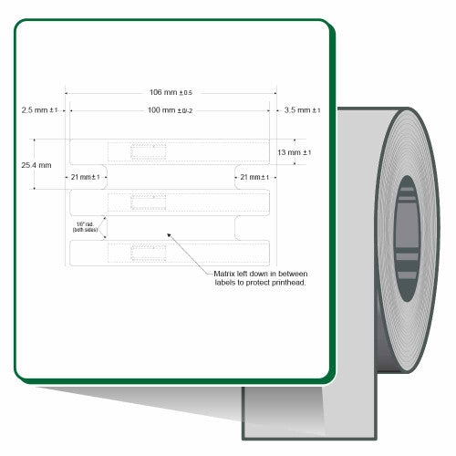 Étiquettes 10026766 - Étiquette thermique directe Zebra 3.98" x 0.5156" (101.1 mm x 13.1 mm) Z-Perform 2000D - Noyau 3 - 600 étiquettes/rouleau - 1 rouleaux par caisse