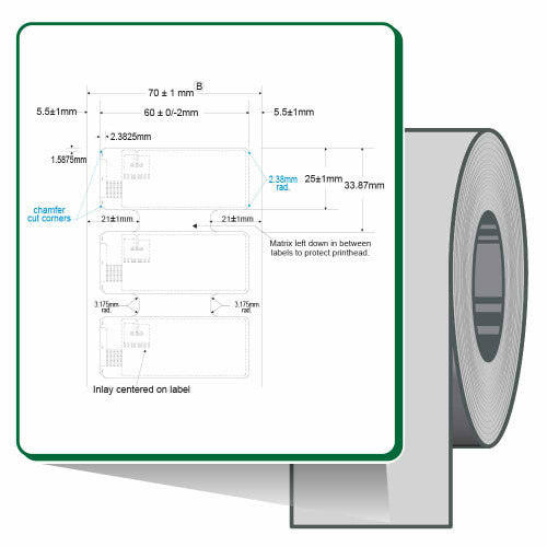 Étiquettes 10026768 - Zebra 2.36" x 0.9844" Direct Thermal Paper Label – 3" Core – 400 Labels/Roll – Case