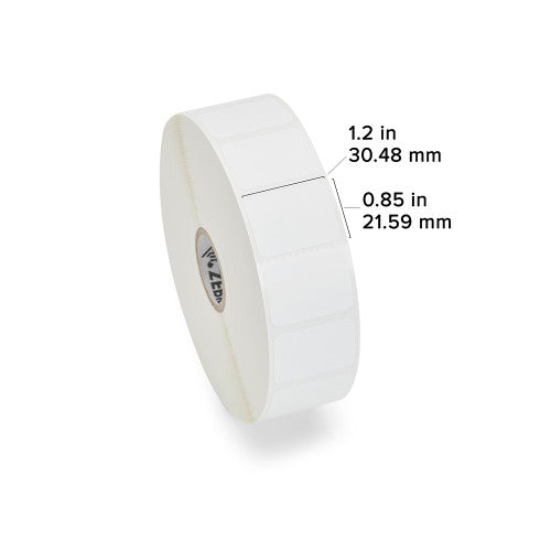 Étiquettes 10009522 - Étiquette à transfert thermique Zebra 1.2" x 0.85" (30.5 mm x 21.6 mm) Z-Select 4000T - Noyau 1 - 3000 étiquettes/rouleaux - 6 rouleaux par caisse