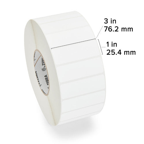 Étiquettes 10022928 - Étiquette à transfert thermique Zebra 3" x 1" (76.2 mm x 25.4 mm) Z-Perform 2000T - Noyau 3 - 3000 étiquettes/rouleaux - 1 rouleaux par caisse
