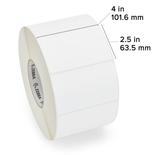 Étiquettes 10008516 - Étiquette à transfert thermique Zebra 4" x 2.5" (101.6 mm x 63.5 mm) Z-Ultimate 2000T - Noyau 3 - 2240 étiquettes/rouleaux - 4 rouleaux par caisse